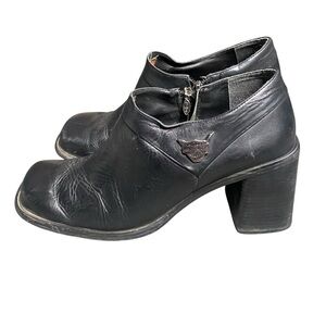Harley‑Davidson Women’s Black Leather Ankle Booties, Size 10 Chunky Heel